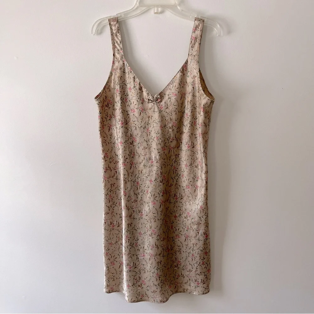 Vintage Morgan Taylor Satin Nighty Small Champagne Ditsy Floral Shabby Chic